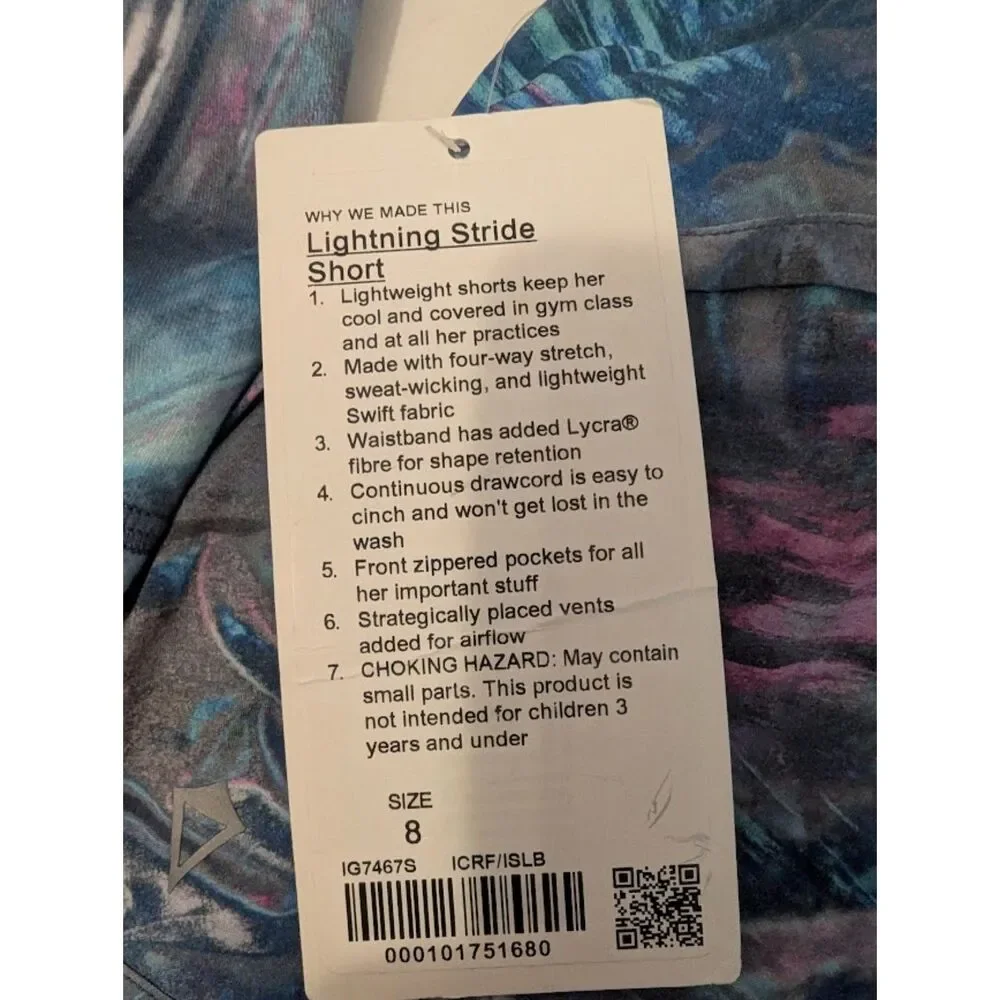 NWT / EUC Ivivva by Lululemon 3 piece blue electric set Size 8 girls bra shorts